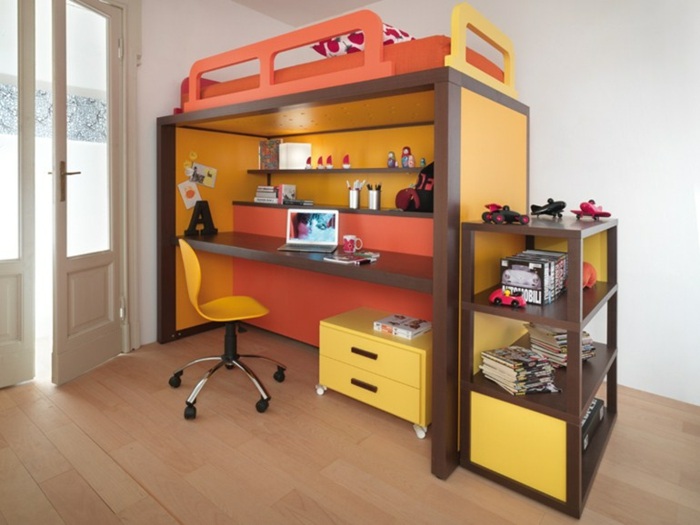 Skrivbord barn loftsäng orange gul modern design