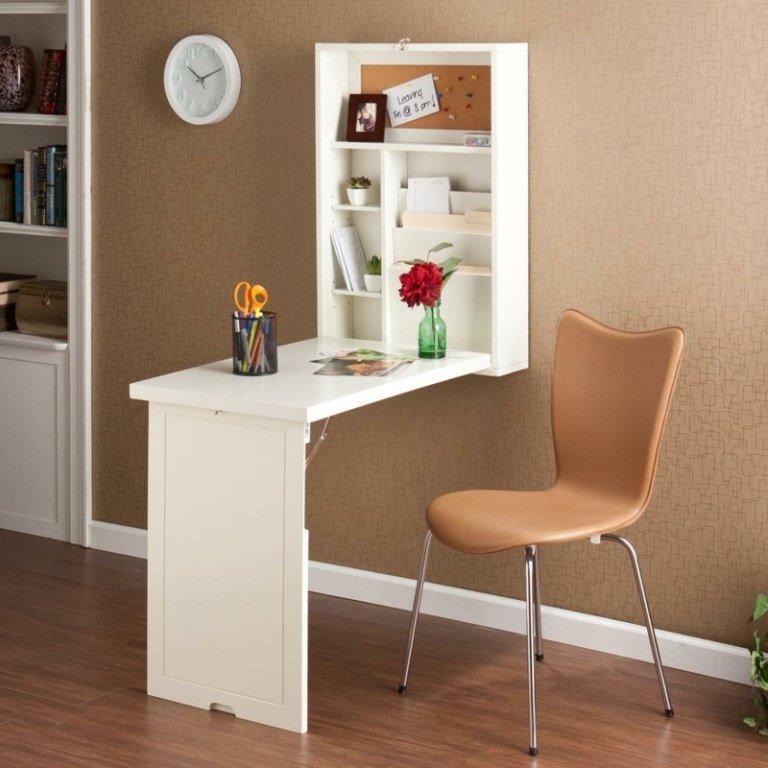 Bygg din egen skrivbordsvägghylla idé helt enkelt vit stol