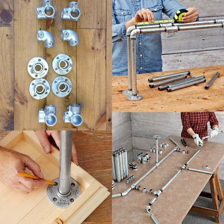 Bygg ditt eget skrivbord-idéer-arbetsbänk-rör-delar-rörmöbler-tillsammans-diy