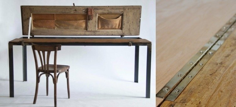 skrivbord-bygg-själv-idéer-arbetsbord-hopfällbara-upcycling-rustika-trä-gångjärn
