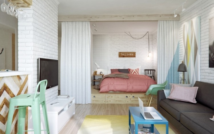 Lådor i massivt trä -idea-sovrum-set-modern-praktisk-liten lägenhet