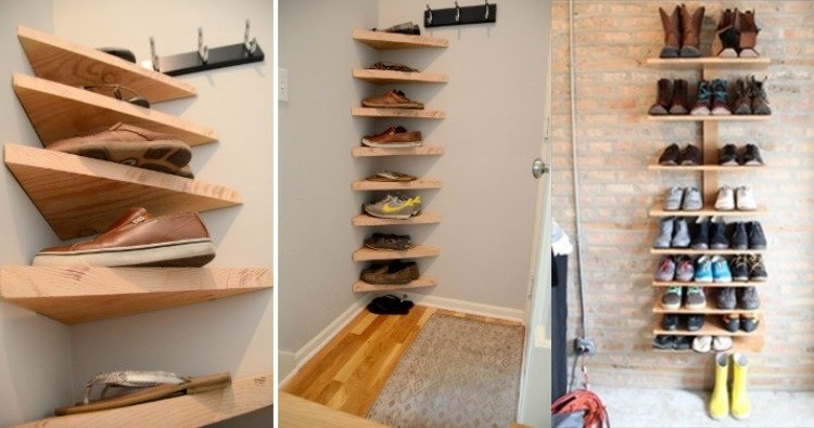 Skoställ-design-sko-skåp-spara-plats-trä-väggmontering