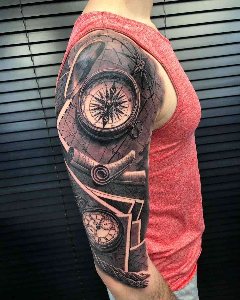 geografiska resetatueringar män med kompass världskarta sjöman