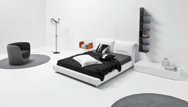 minimalistiskt svartvitt sovrum