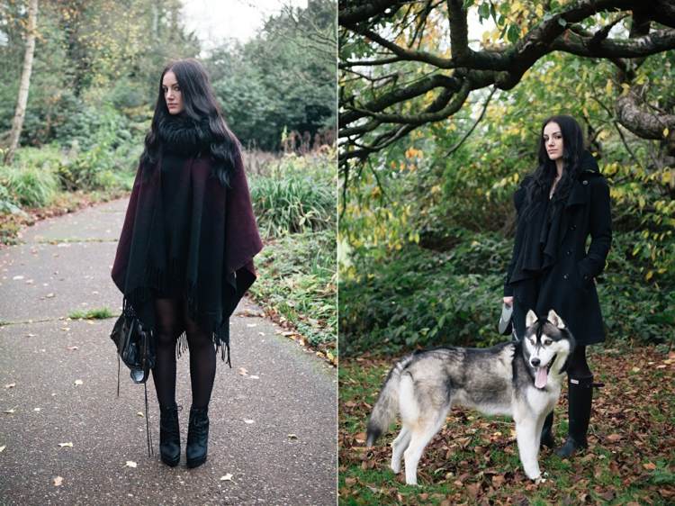 Svart-Outfits-Sätt ihop-Poncho-Coat