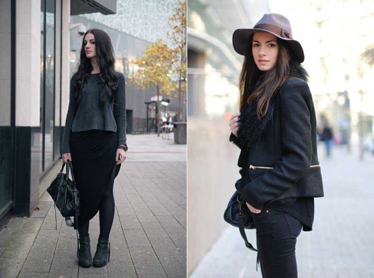 Svart-outfits-grå-blus-asymmetrisk-kjol