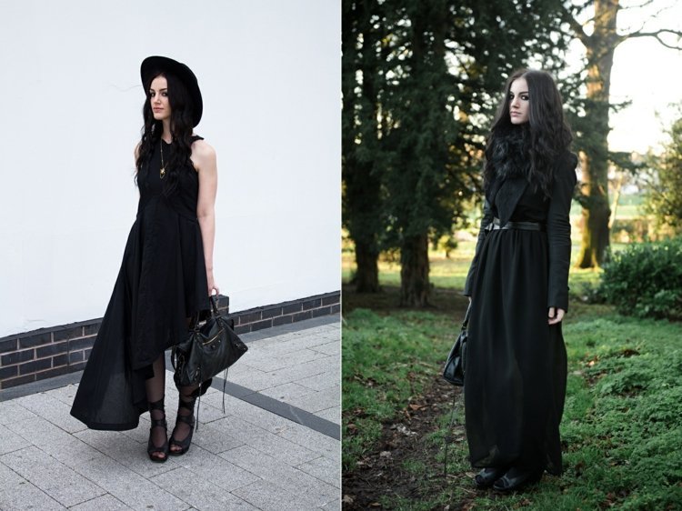 Svart-outfits-lång-klänningar-hatt-väska-idéer