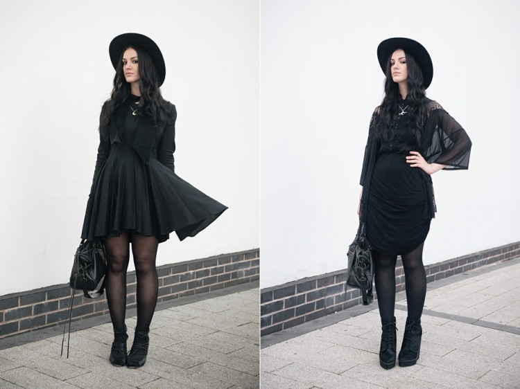 Svart-outfits-sätta ihop-kväll-klänningar-hatt