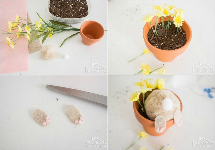 Påskkanin-tinker-bord-dekorationer-mini-lera ärt-siden blommor