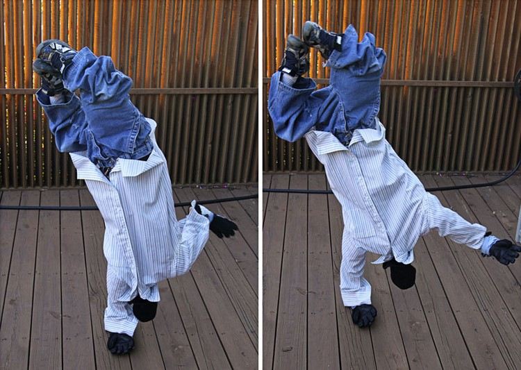 självgjorda-karneval-kostymer-barn-upp-och-ner-jeans-skjorta