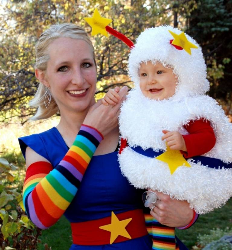 hemlagad karneval kostymer mamma baby färgglada ränder plysch