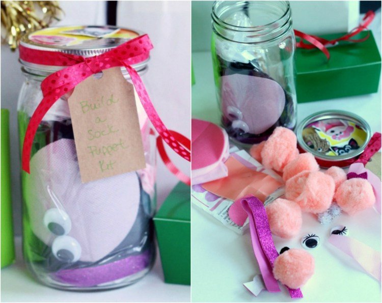 självgjorda gåvor-mason-jar-barn-plysch-figur-tinker-lim-wiggle-ögon-pompom-tyg-klistermärken