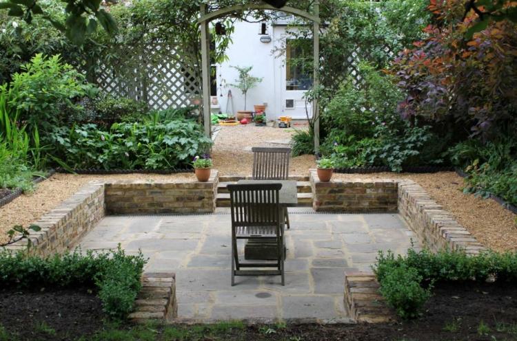 Handfat trädgård-sittplatser-design-moderna-natursten-plattor-grus-integritetsskydd-växter