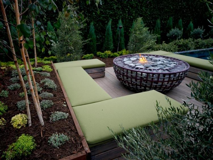 Handfat trädgård-sittplatser-design-modern-öppen spis-mulch-häck