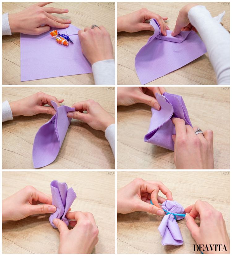 Liten present till barn i påsk från vikbara pappersservettinstruktioner
