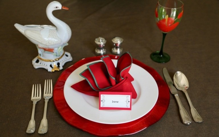 servetter vik för jul porslin dekoration bird of paradise swan figur bestick