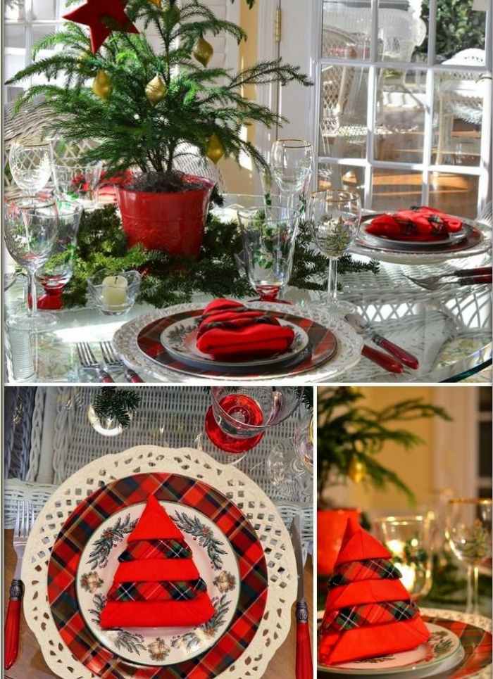 Vik servetter till jul - kombinera röda rutiga servetter
