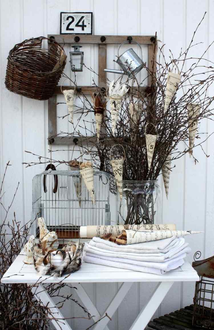 shabby-chic-garden-privacy-screen-wood-design-bouquet-twigs-rustic-small-table