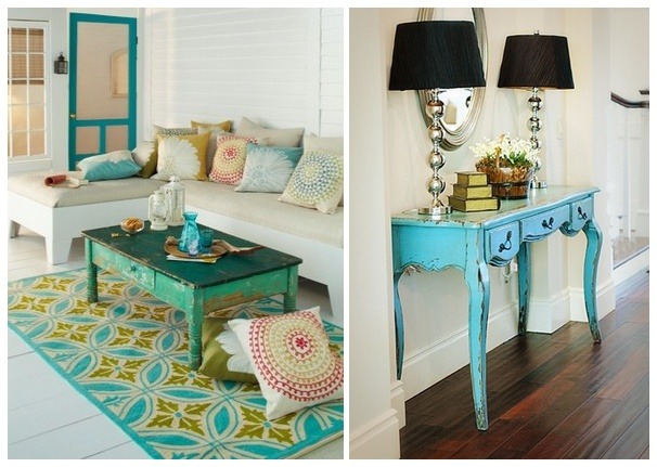 Shabby-chic-möbler-blå-gröna-bord