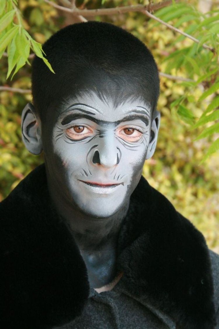 gorilla make up apa kostym män idéer halloween karneval karneval kostym klä upp ansiktsmålning vit svart grå