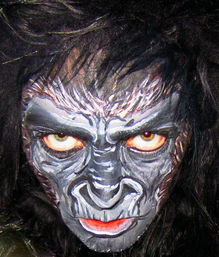 gorilla make up apa kostym mask barn vuxen idéer halloween karneval karneval kostym klä upp ansiktsmålning
