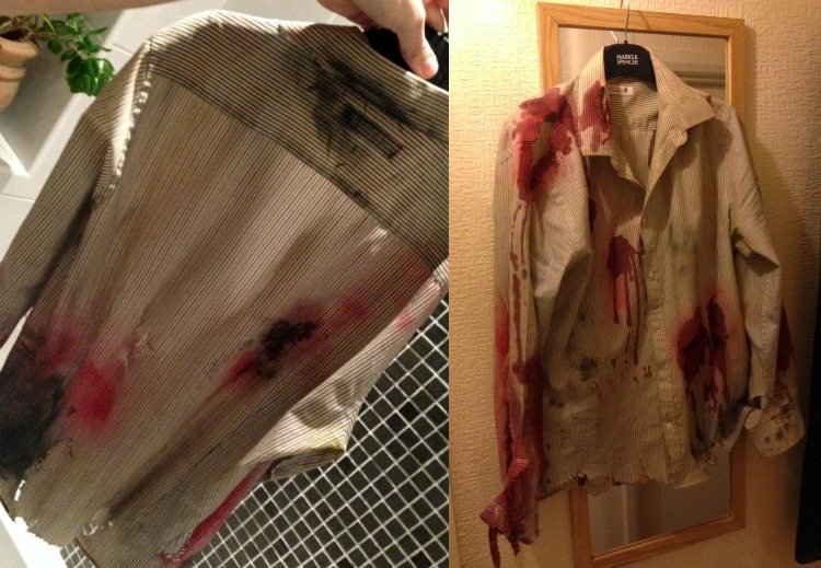 zombie-kostym-man-skjorta-gör-själv-blodfläckar
