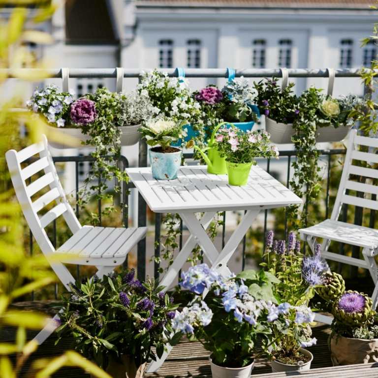 Sekretessskärm för balkongen vita trädgårdsmöbler blomma räcke dekoration