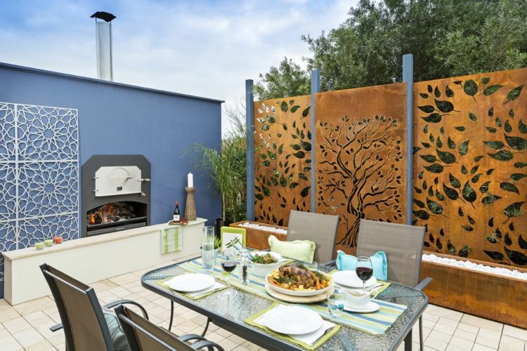 Bygg en privat skärm trädgård själv metall staket hög dekorativ öppen terrass