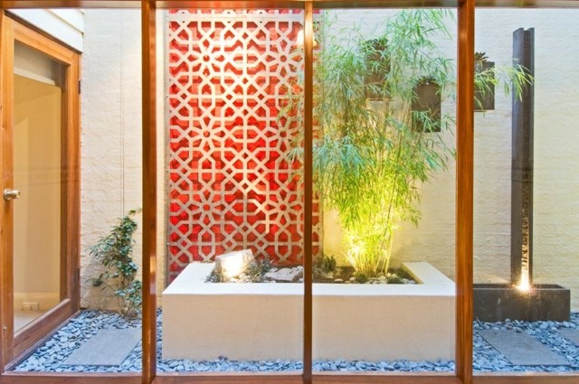 Trädgård vägg betong dekoration element trä Feng Shui