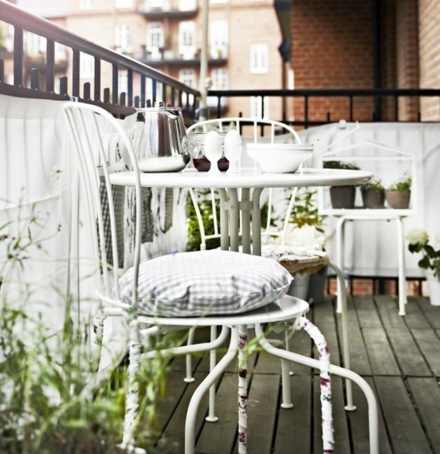 Tyg balkong romantisk Shaggy möbler vit metall