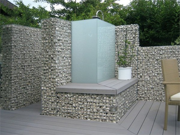 Gabion trädgård design sten trädgård dusch design