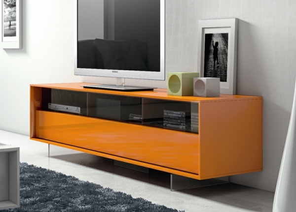 orange färg skänk design tv -skåp högblank disk