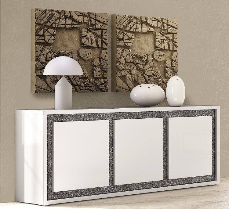 Skänk vit högglansig italiensk design möbler silver kanter fronter