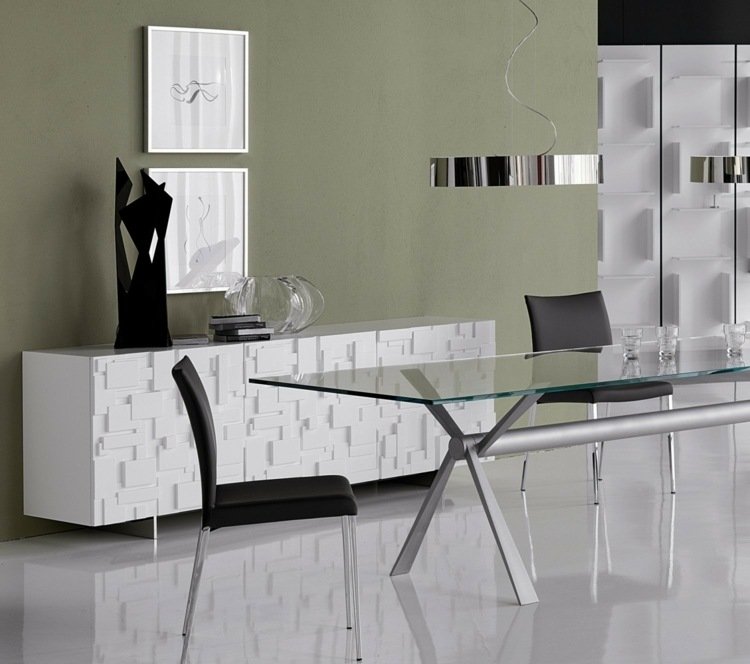 Skänk vit högglans mosaikmönster modern minimalistisk