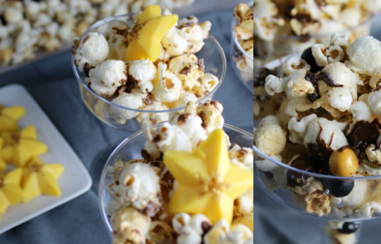 Nyårsafton Snacks Gör ditt eget popcorn med godissmältningar och söt med choklad