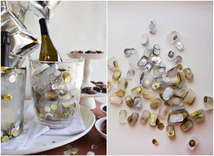 Nyårsafton dekoration hemlagad champagne svalare akryl isbitar guld silver