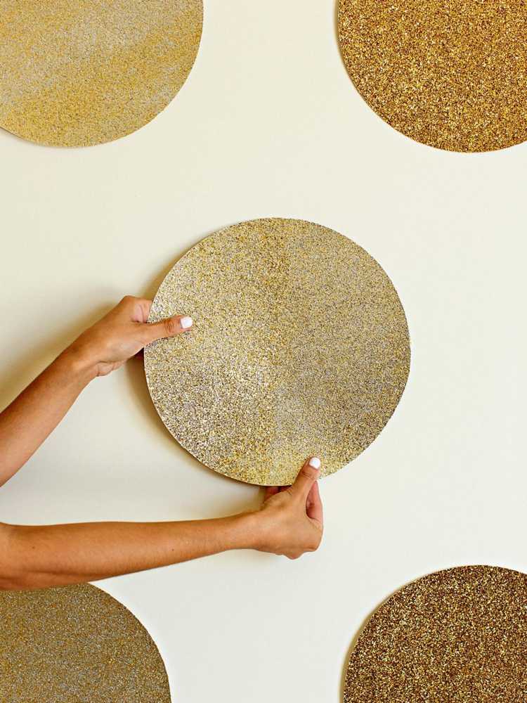 stora cirklar glitter kartong guld dekorera vägg