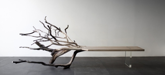 glasben trä designbänk av Benjamin Graindorge