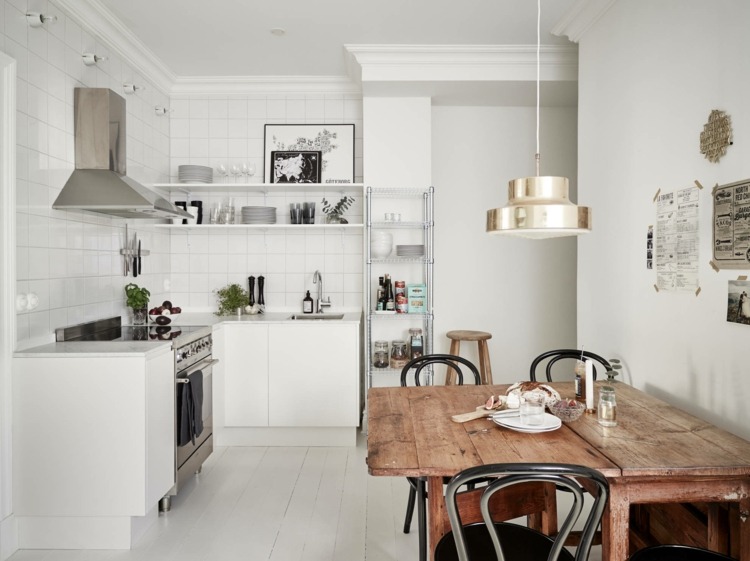 scandinavian living kitchen design idé vit inredning träbord