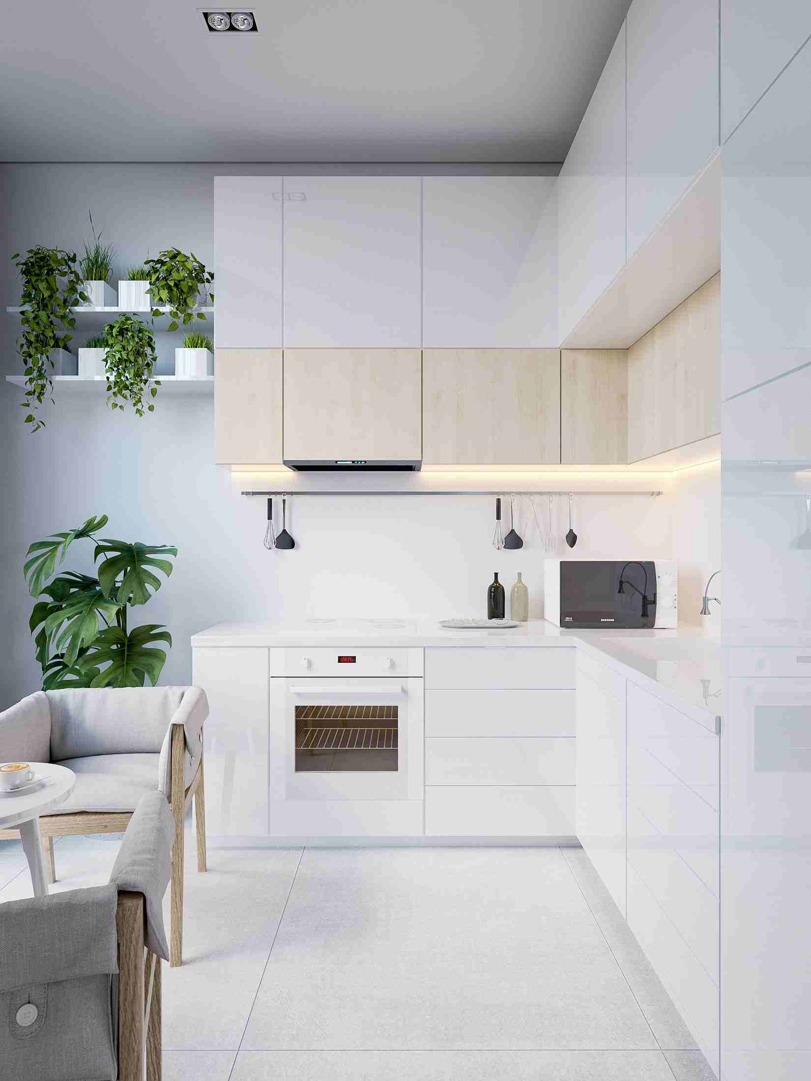 Skandinaviskt kök modern design platt inredning minimalistiska levande trender