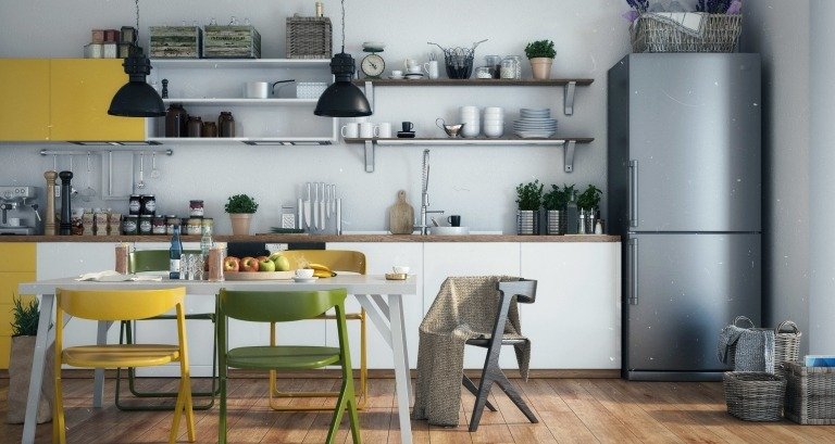 Kök Skandinavisk stil modern trästol träbord kök dekoration idéer