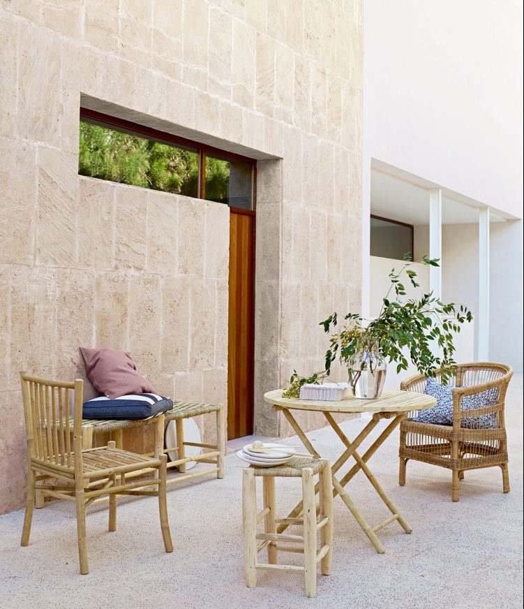 Skandinavisk terrass design-bambu möbler-sittgrupp-utanför