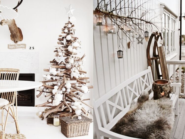Skandinavisk-jul-dekoration-gör-det-själv-trä-idéer-jul-träd-drivved-vägg-dekoration-utanför