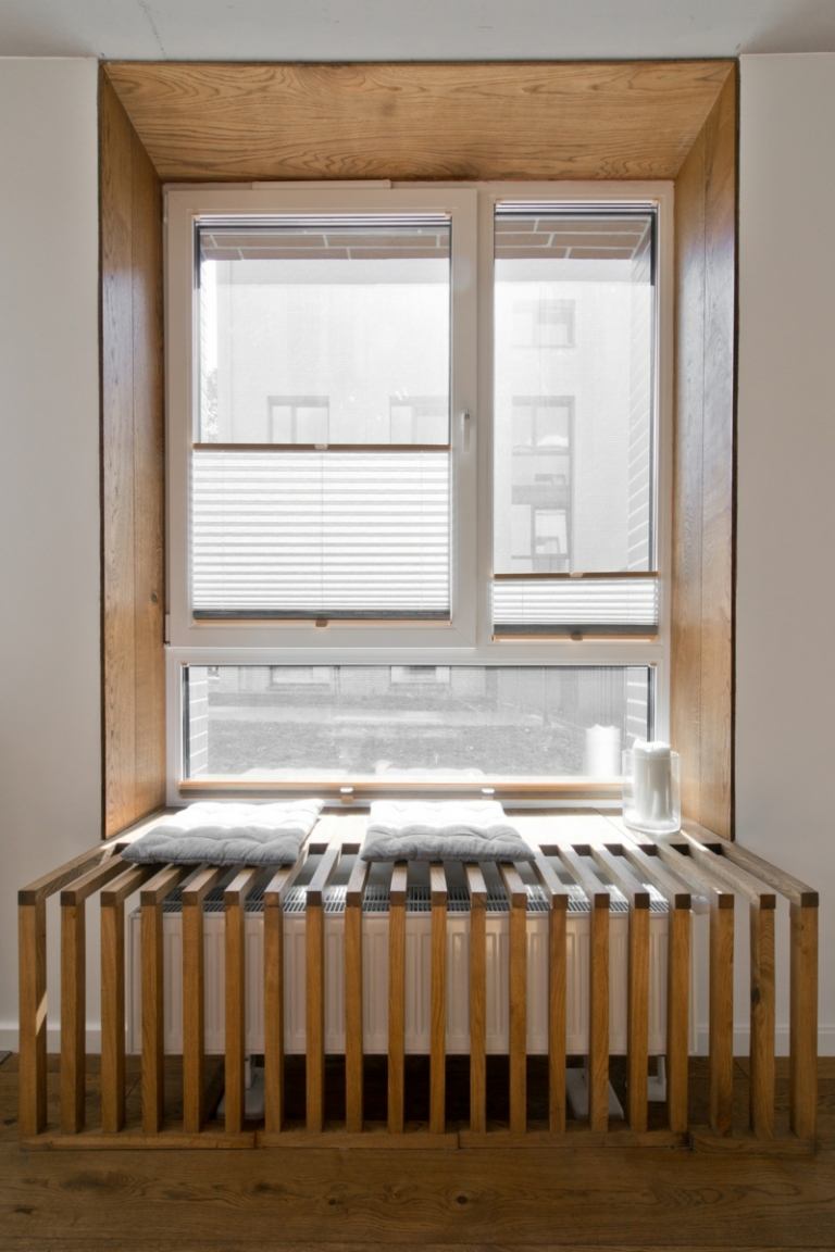 Skandinavisk stil grå läshörnfönster uppvärmning lamell design