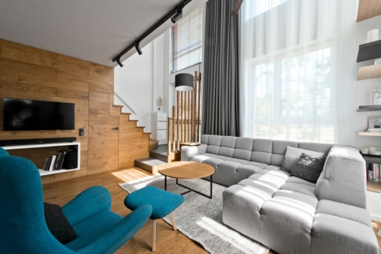 skandinavisk stil grå träpanel vägg -tv