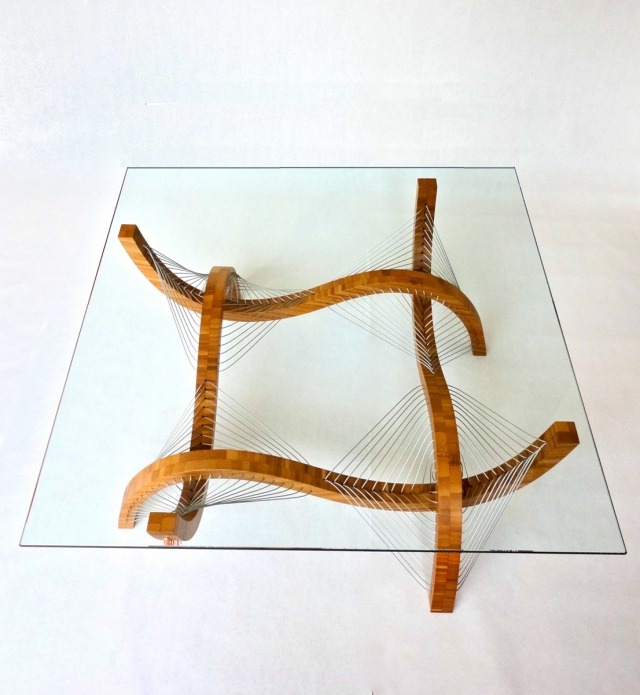 Kontorssoffabord av trä okonventionella ben form-modern glasskiva