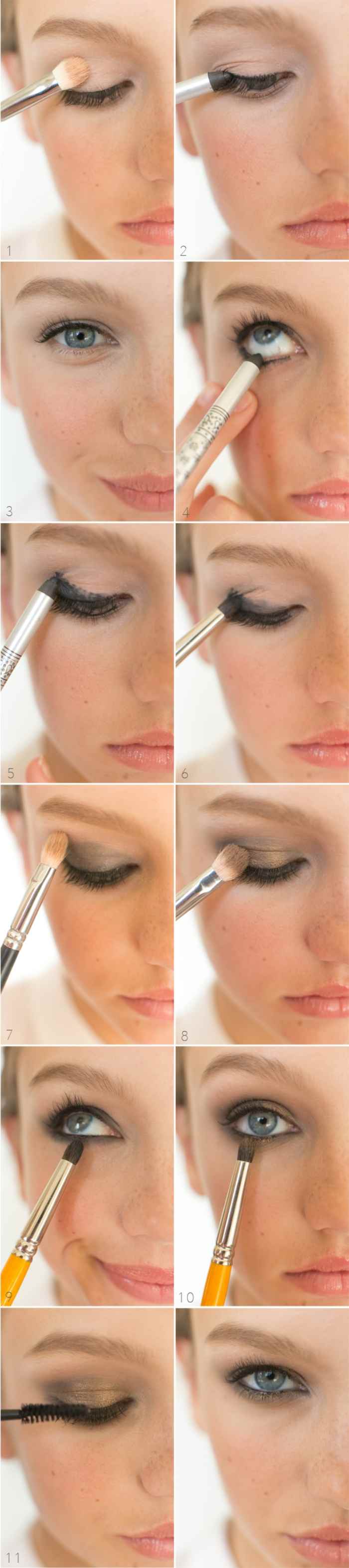 smokey-eye med guldskimmer instruktioner-steg-för-steg