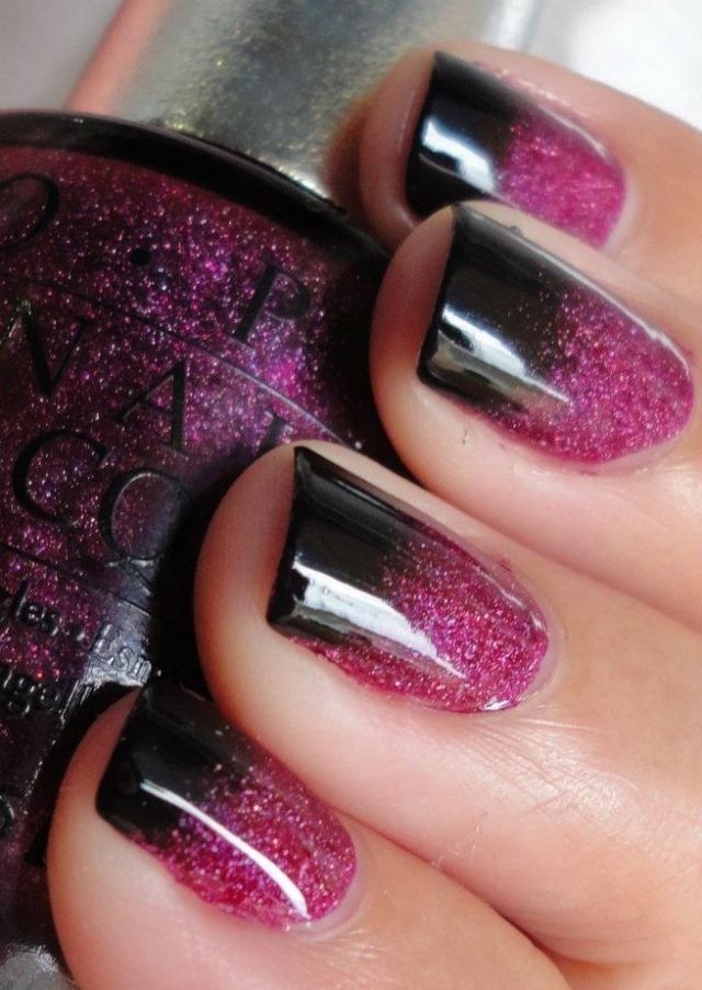 vackra naglar-lila-svart-lack-ombre-glittrande