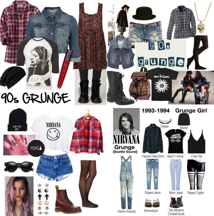 90 -talskvinna outfit nirvana grunge stil