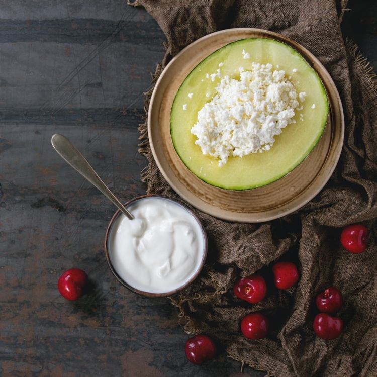 Honungsmelon för diabetes mellanmål med keso
